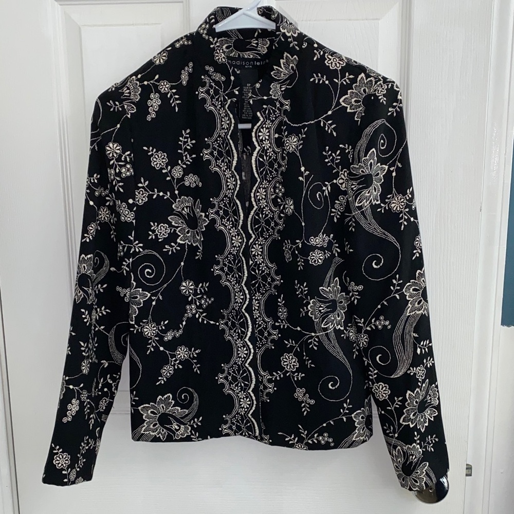Madison Leigh Black and White Floral Blazer